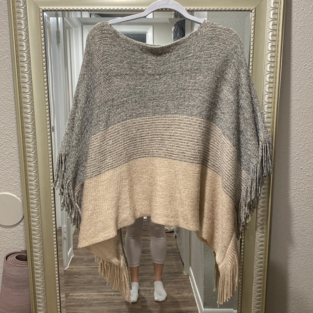 Gentle Fawn Knit Poncho with fringe detail